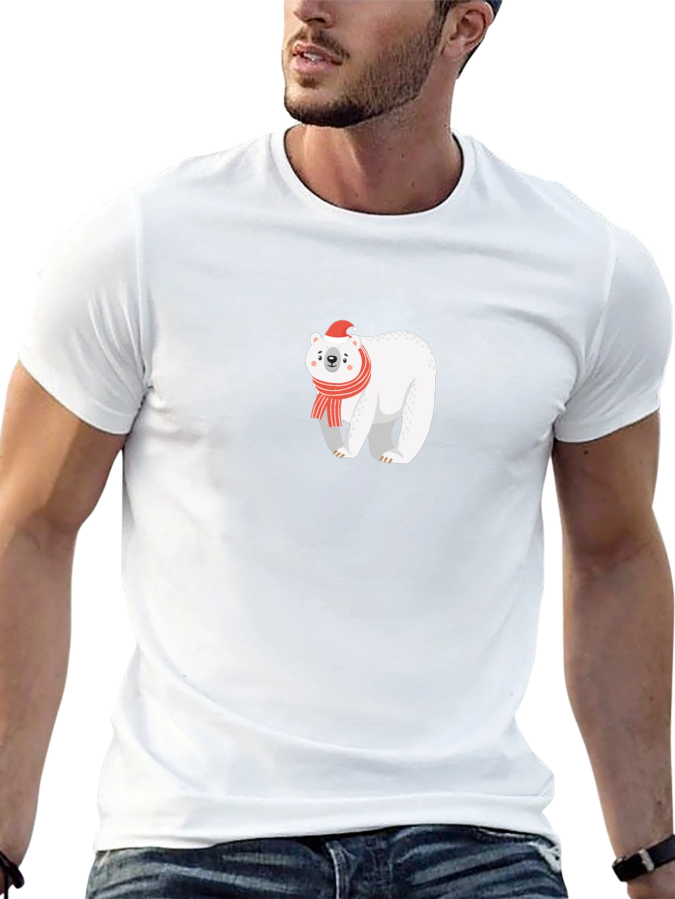 Festive Polar Bear Graphic Tee - Holiday Style