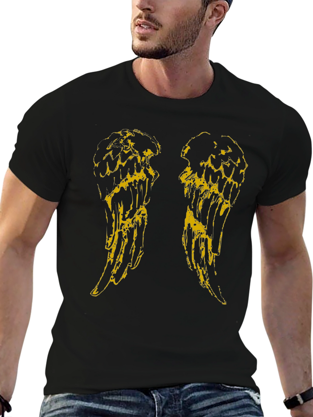 Angel Wings Graphic Tee - Black Cotton T-Shirt