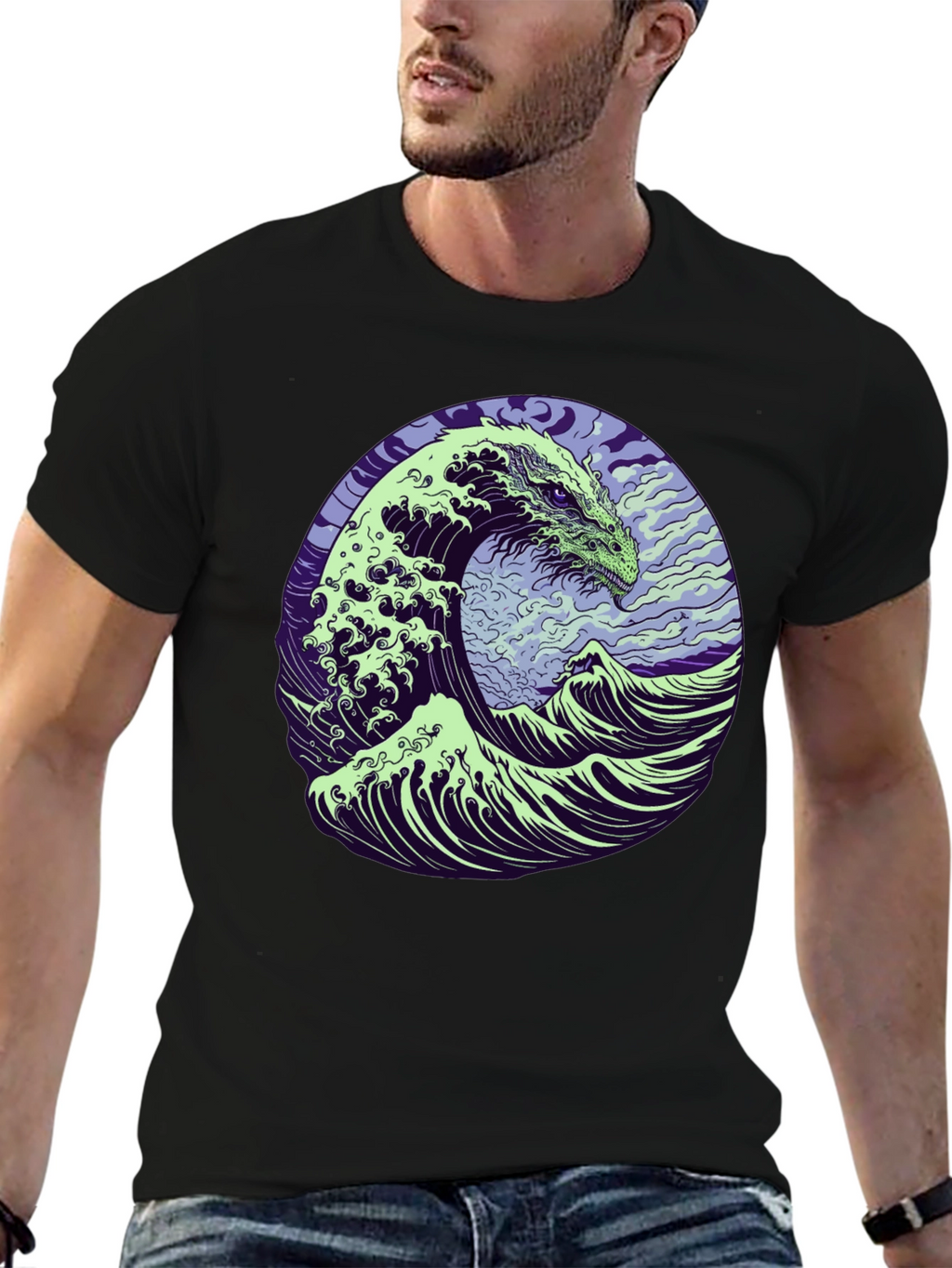 Dragon Wave Graphic T-Shirt - Mens Black Tee