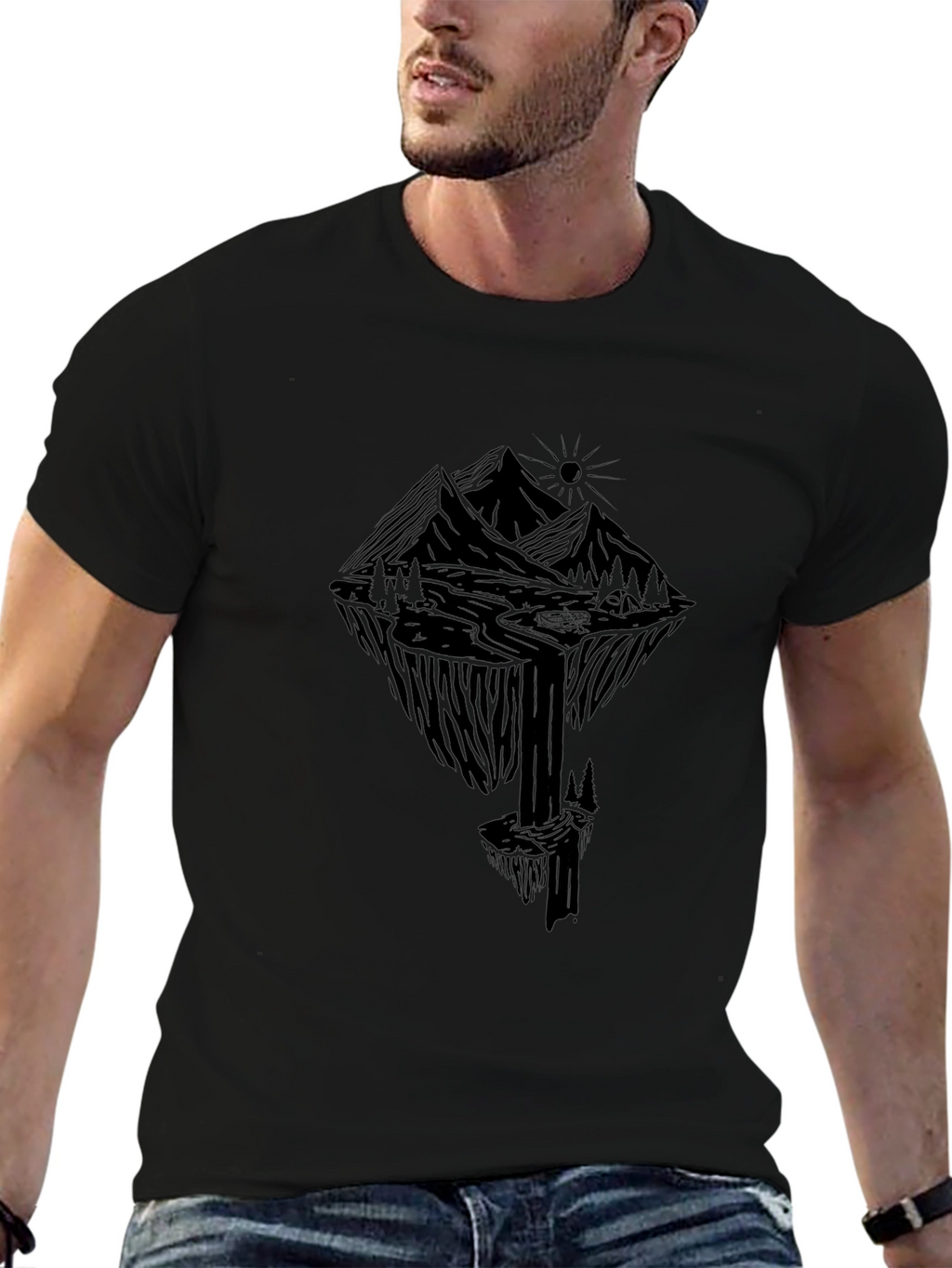 Mountain Graphic Black T-Shirt - Nature Adventure Design
