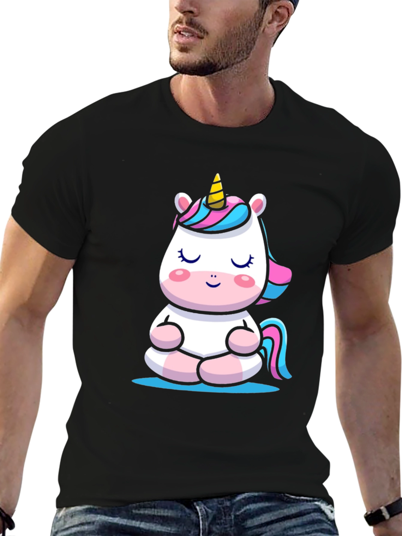 Meditating Unicorn Graphic Tee - Black Cotton Comfort