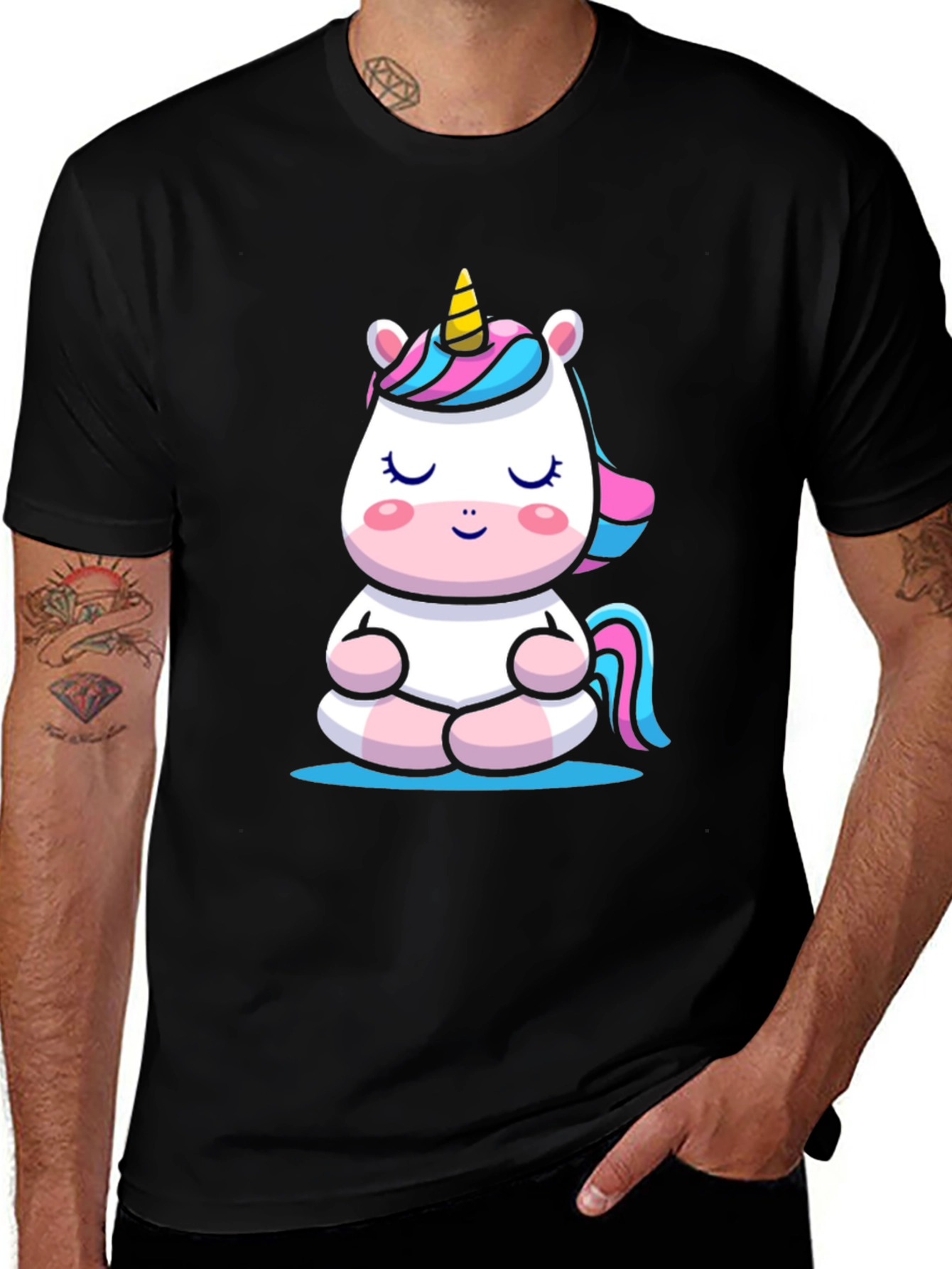 Meditating Unicorn Graphic Tee - Black Cotton Comfort