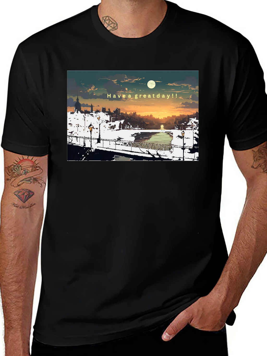 Great Day Anime Style Cityscape Graphic T-Shirt