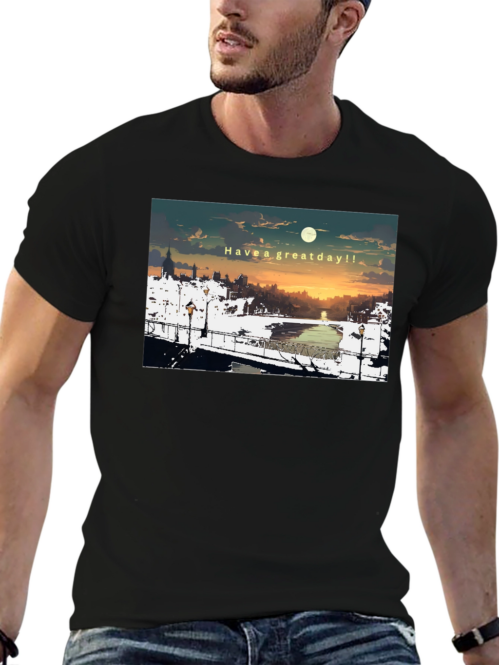 Great Day Anime Style Cityscape Graphic T-Shirt