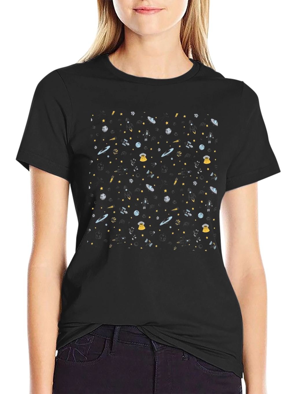 Galaxy Print Black T-Shirt - Cosmic Style