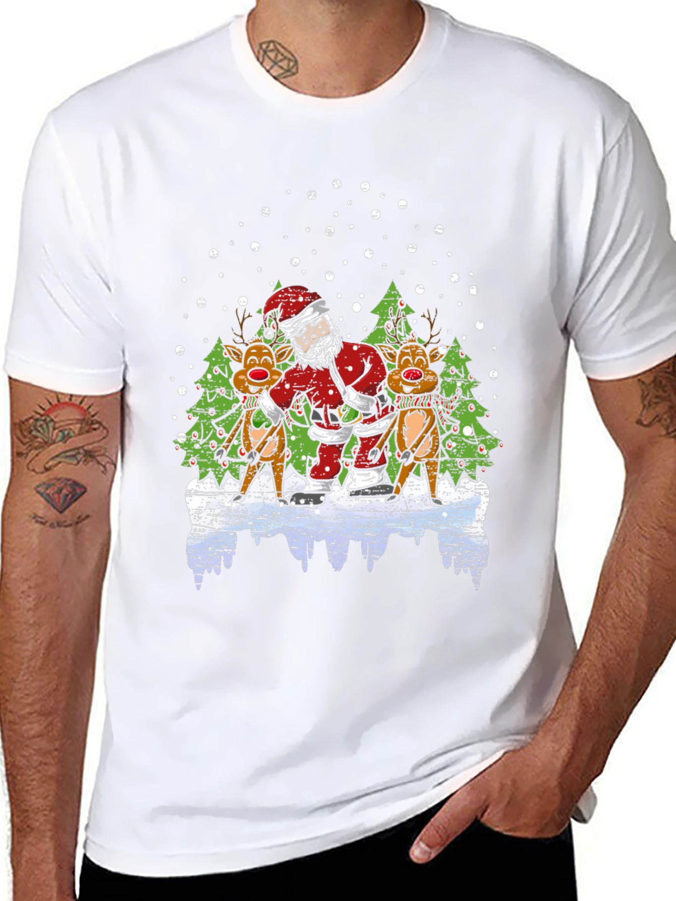 Santa & Reindeer T-Shirt - Holiday Fun