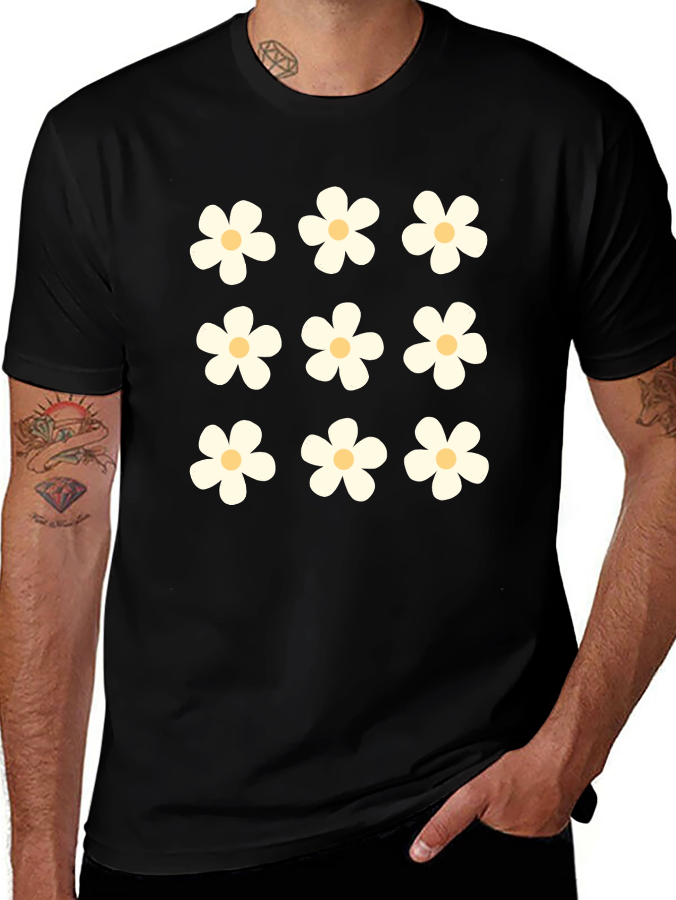 Daisy Flower Black T-Shirt