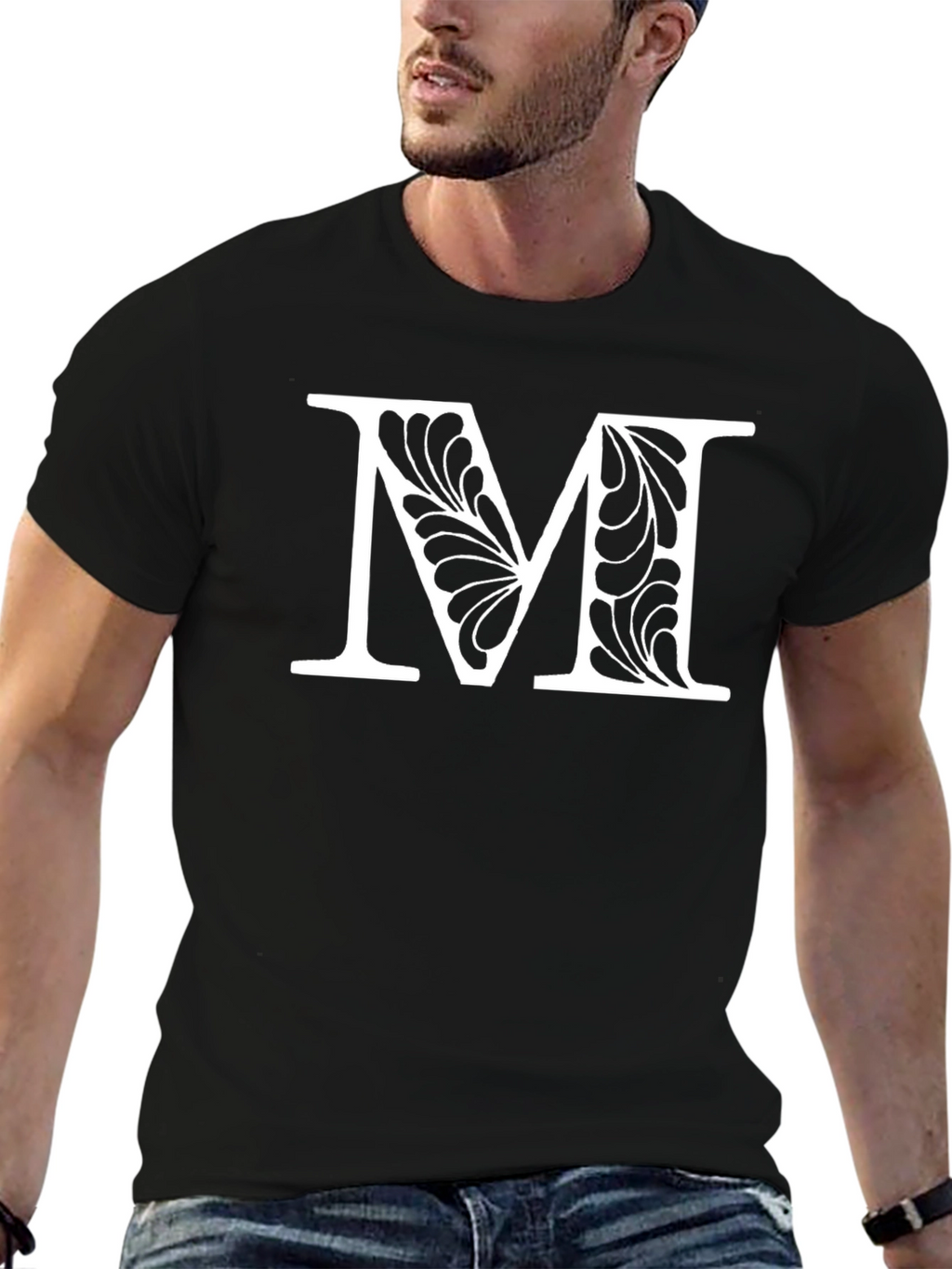 Elegant Initial M Black T-Shirt