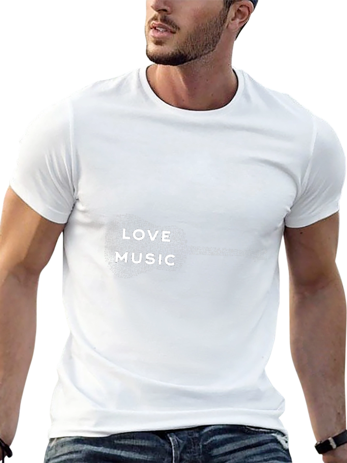 Love Music Guitar Graphic Tee - Black Cotton T-Shirt
