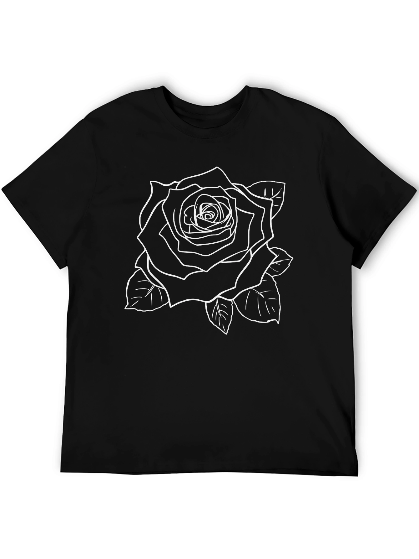 Black T-Shirt with Rose Outline Graphic