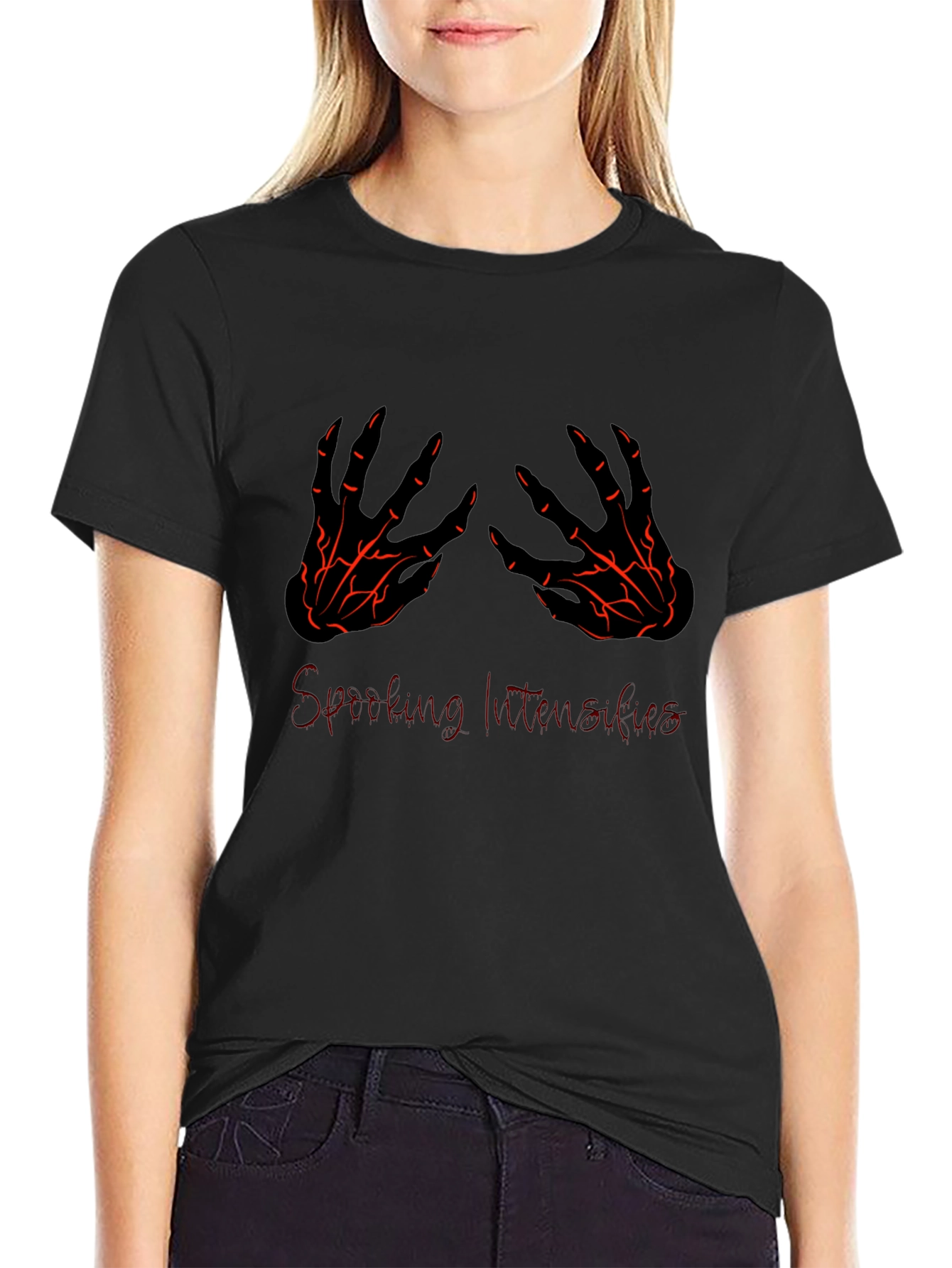 Spooky Skeleton Hands Graphic Tee - Black