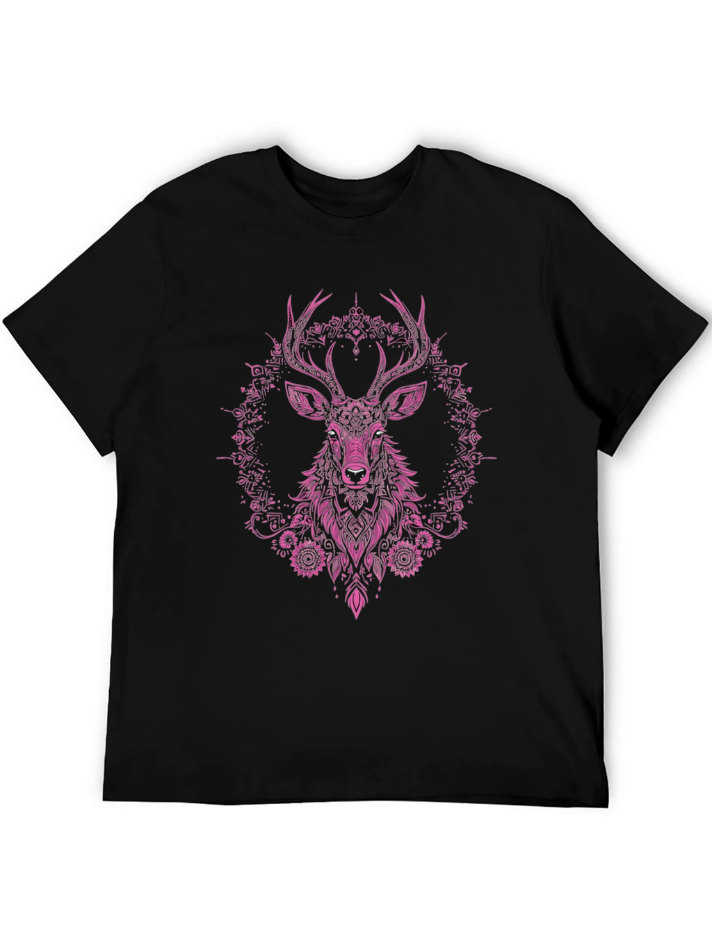 Deer Floral Graphic Tee - Mens Black T-Shirt