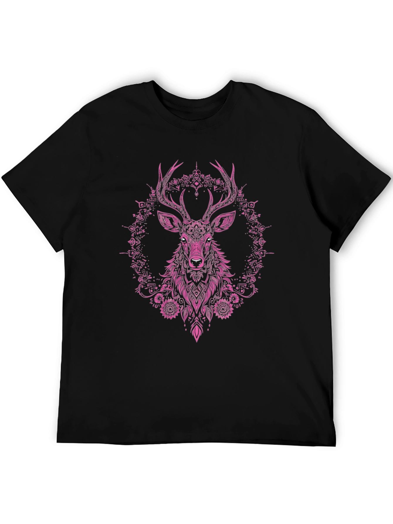 Deer Floral Graphic Tee - Mens Black T-Shirt