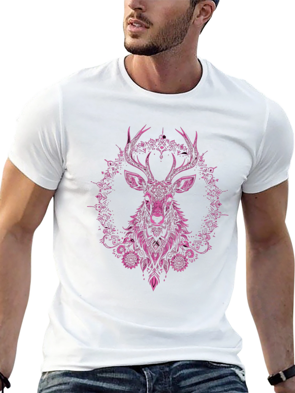 Deer Floral Graphic Tee - Mens Black T-Shirt