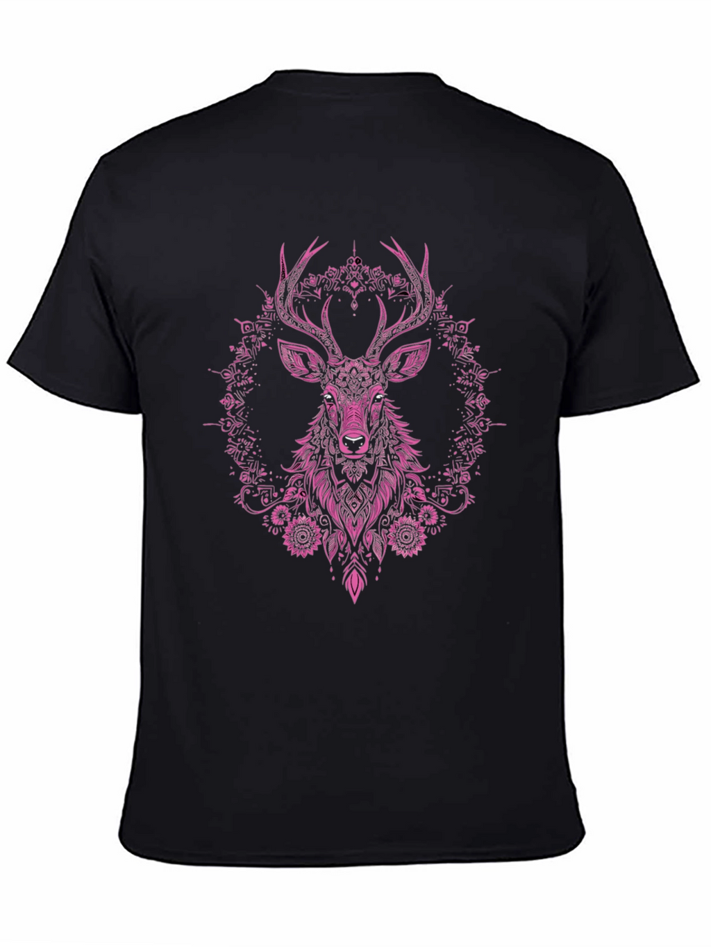 Deer Floral Graphic Tee - Mens Black T-Shirt