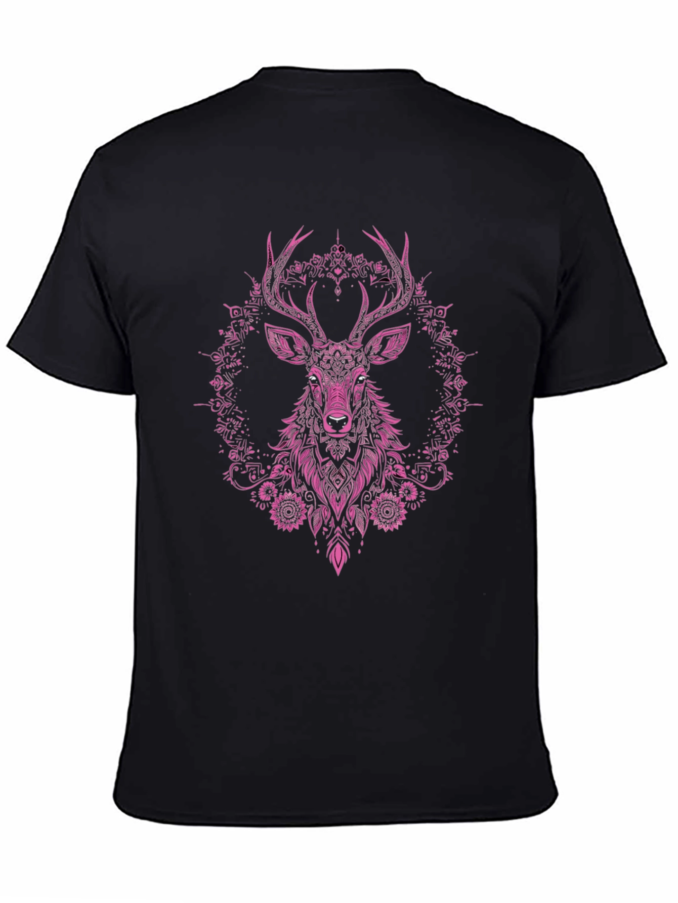 Deer Floral Graphic Tee - Mens Black T-Shirt