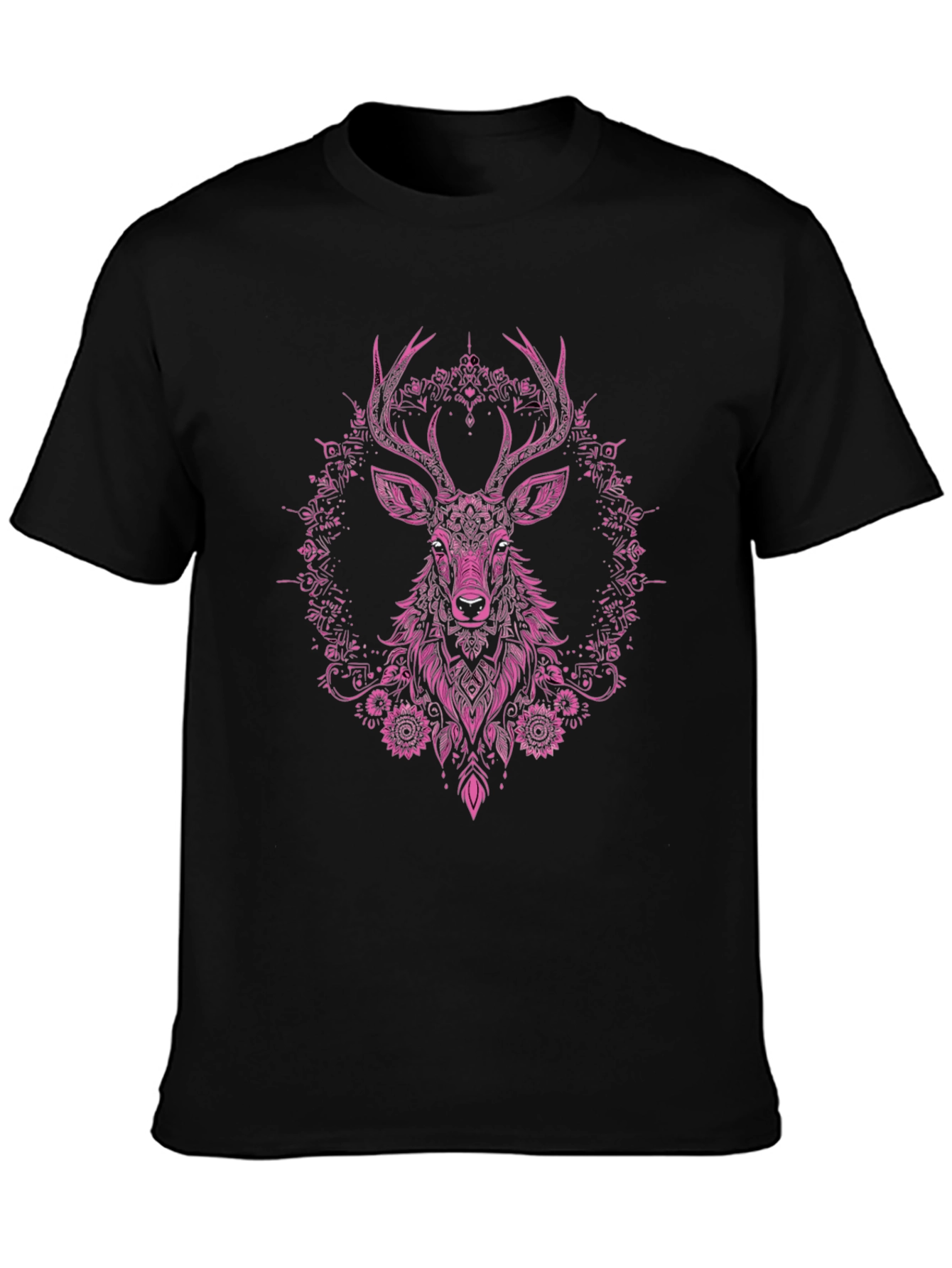 Deer Floral Graphic Tee - Mens Black T-Shirt