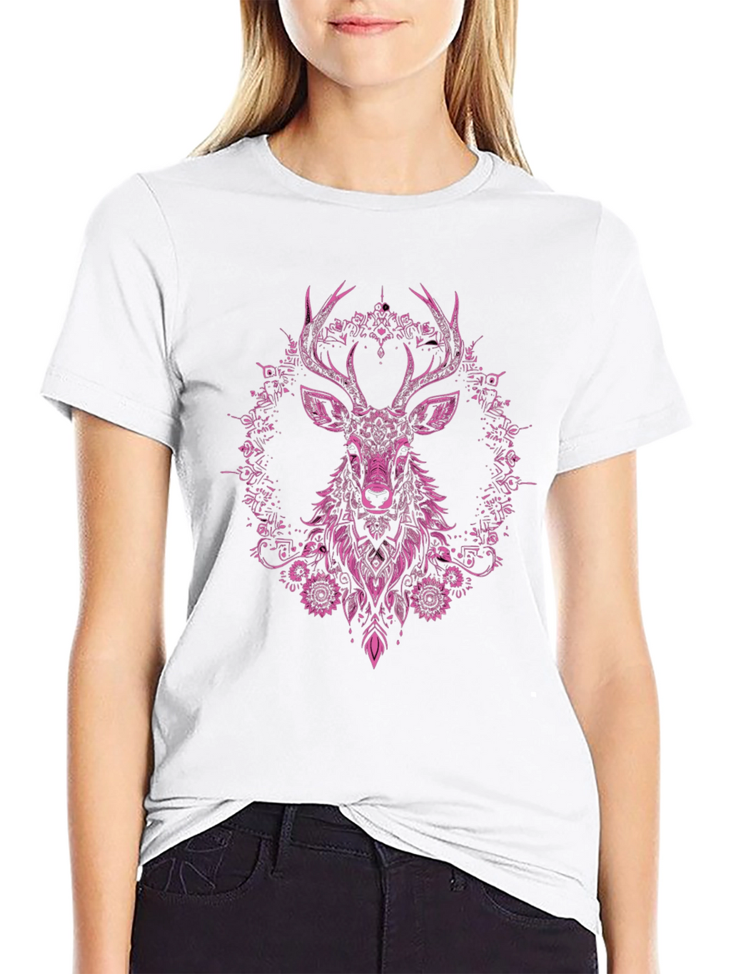 Deer Floral Graphic Tee - Mens Black T-Shirt