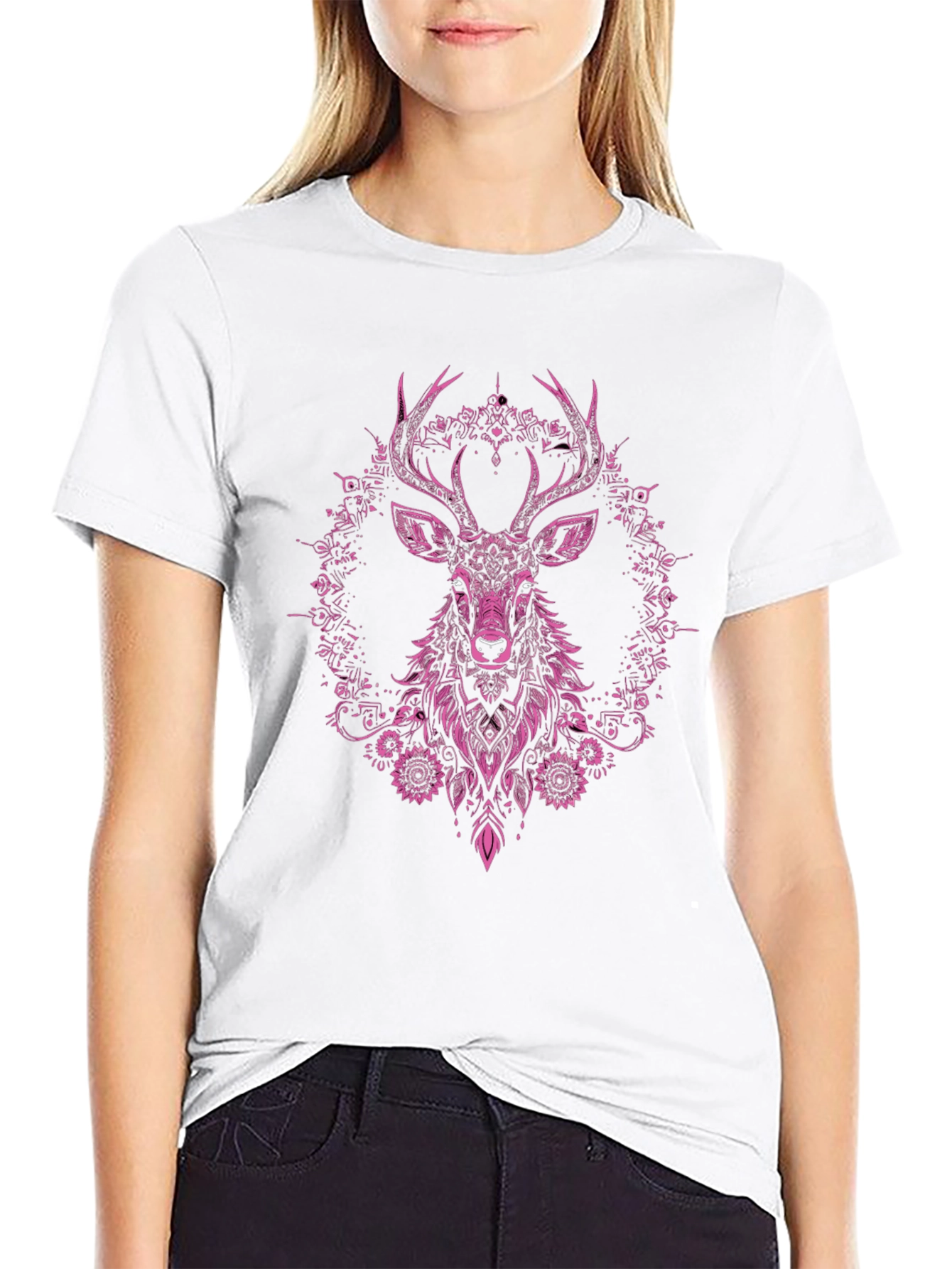 Deer Floral Graphic Tee - Mens Black T-Shirt
