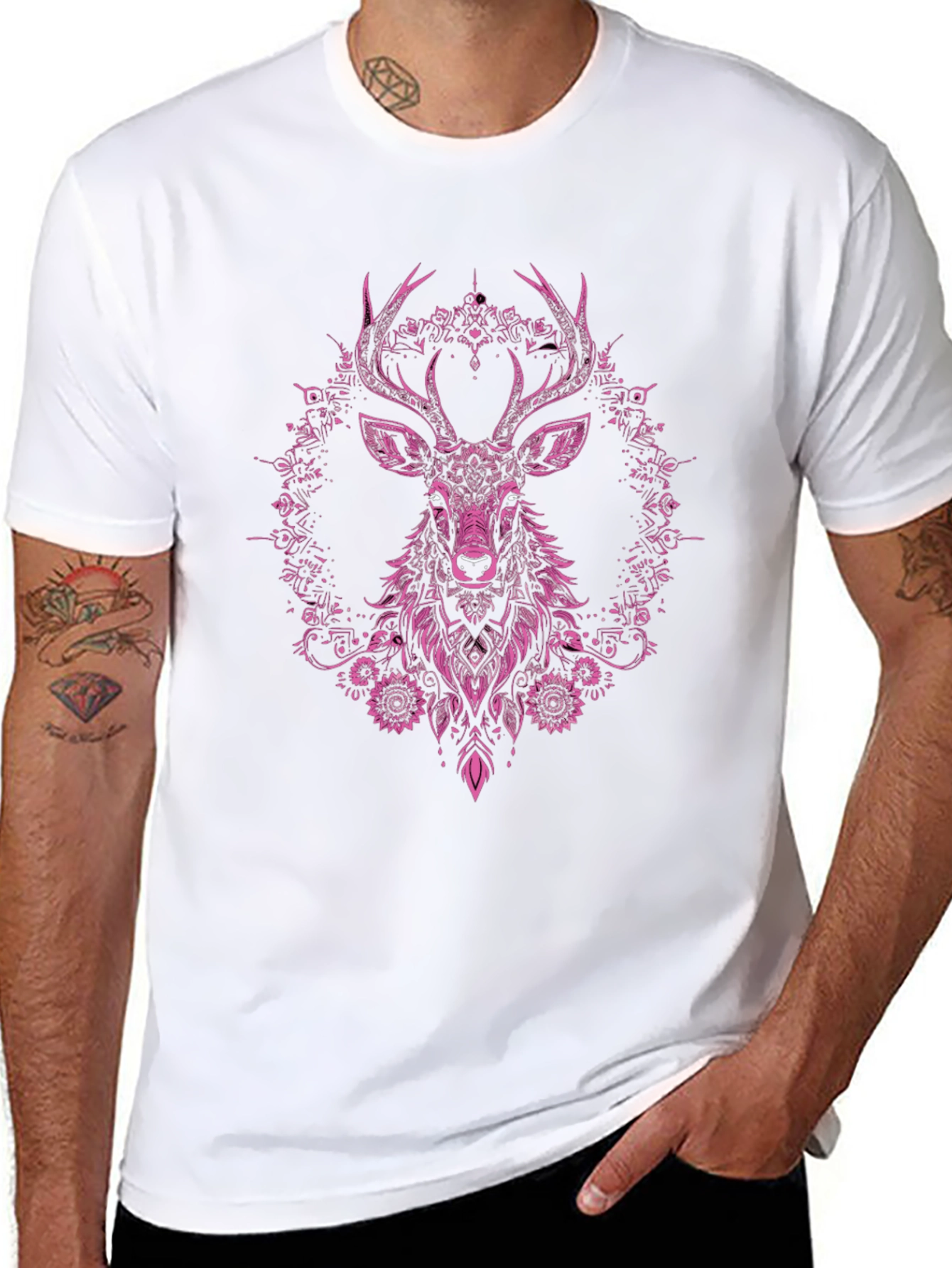 Deer Floral Graphic Tee - Mens Black T-Shirt