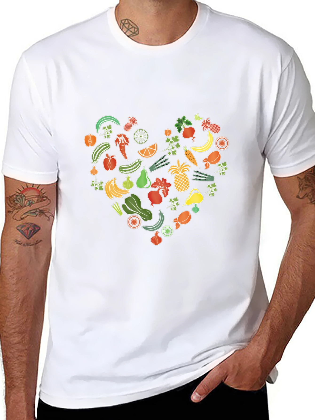 Vegan Food Heart Graphic Black T-Shirt