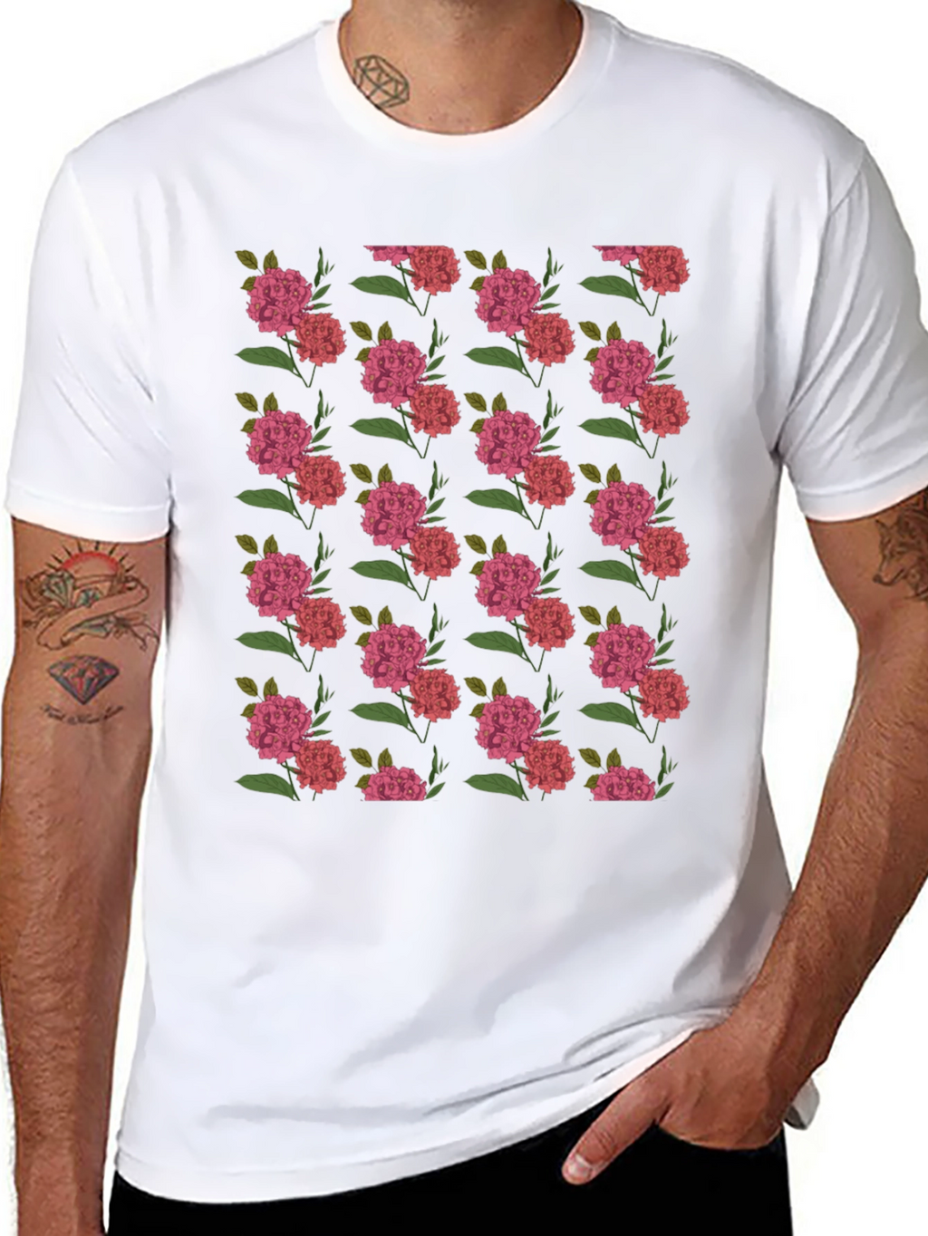 Floral Print Black Crew Neck T-Shirt