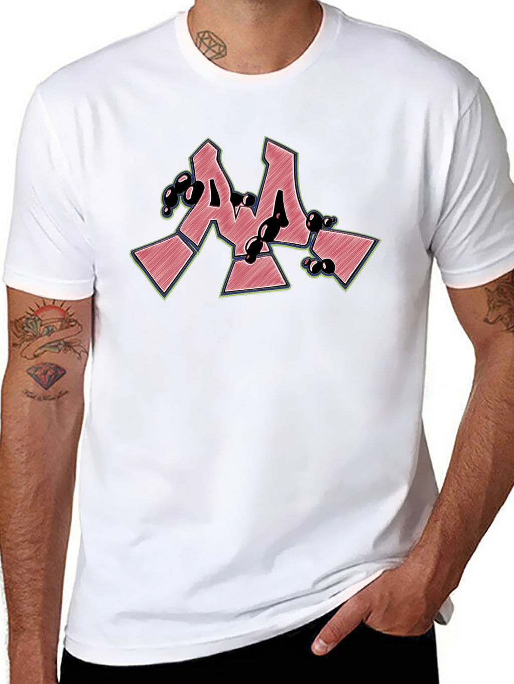 Cool Graffiti Style M Letter Black T-Shirt