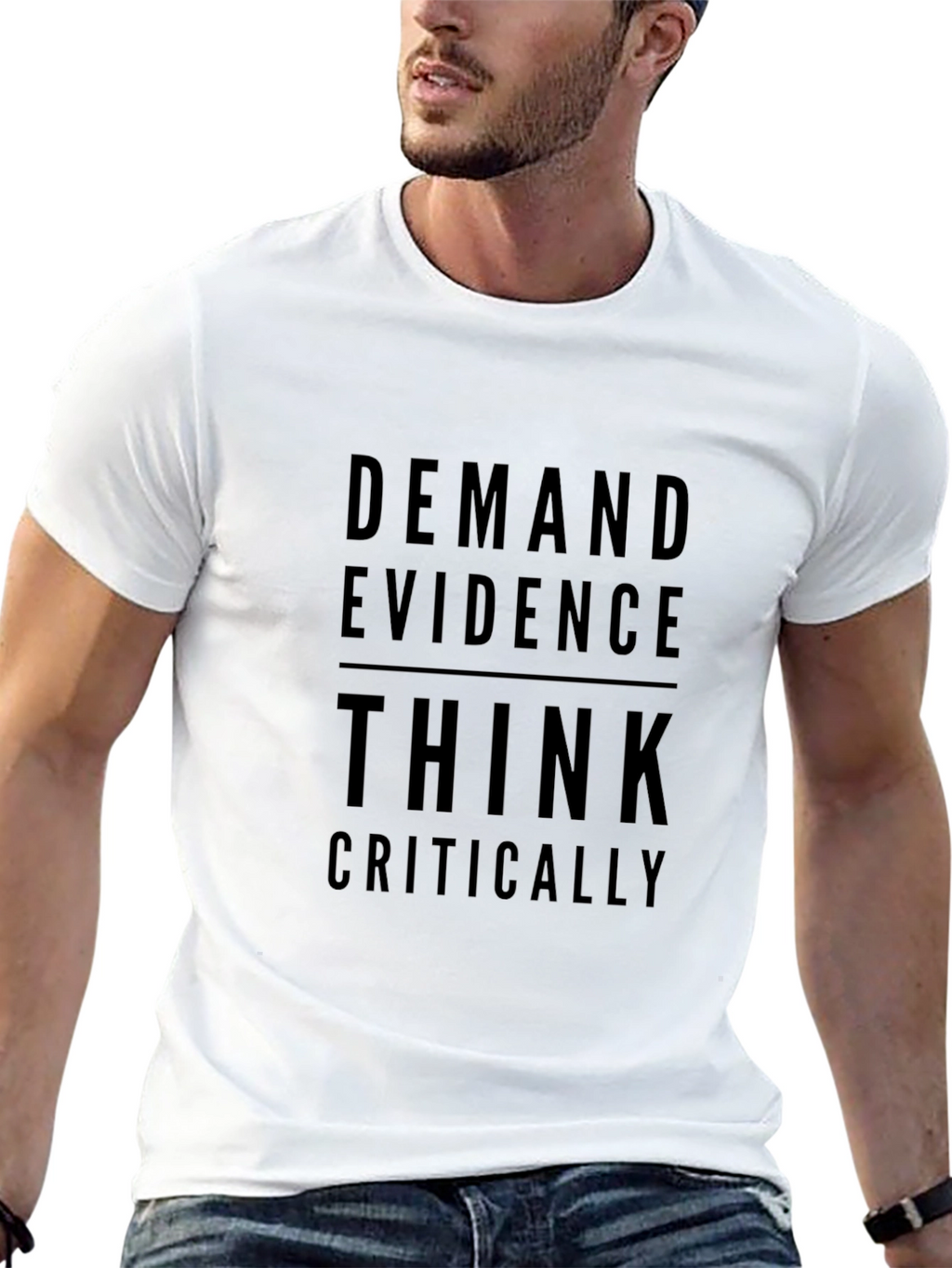 Demand Evidence Think Critically Black Graphic Tee