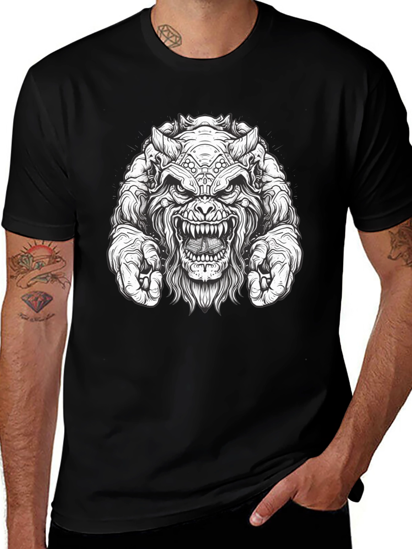 Monster Graphic Tee - Black Cotton T-Shirt