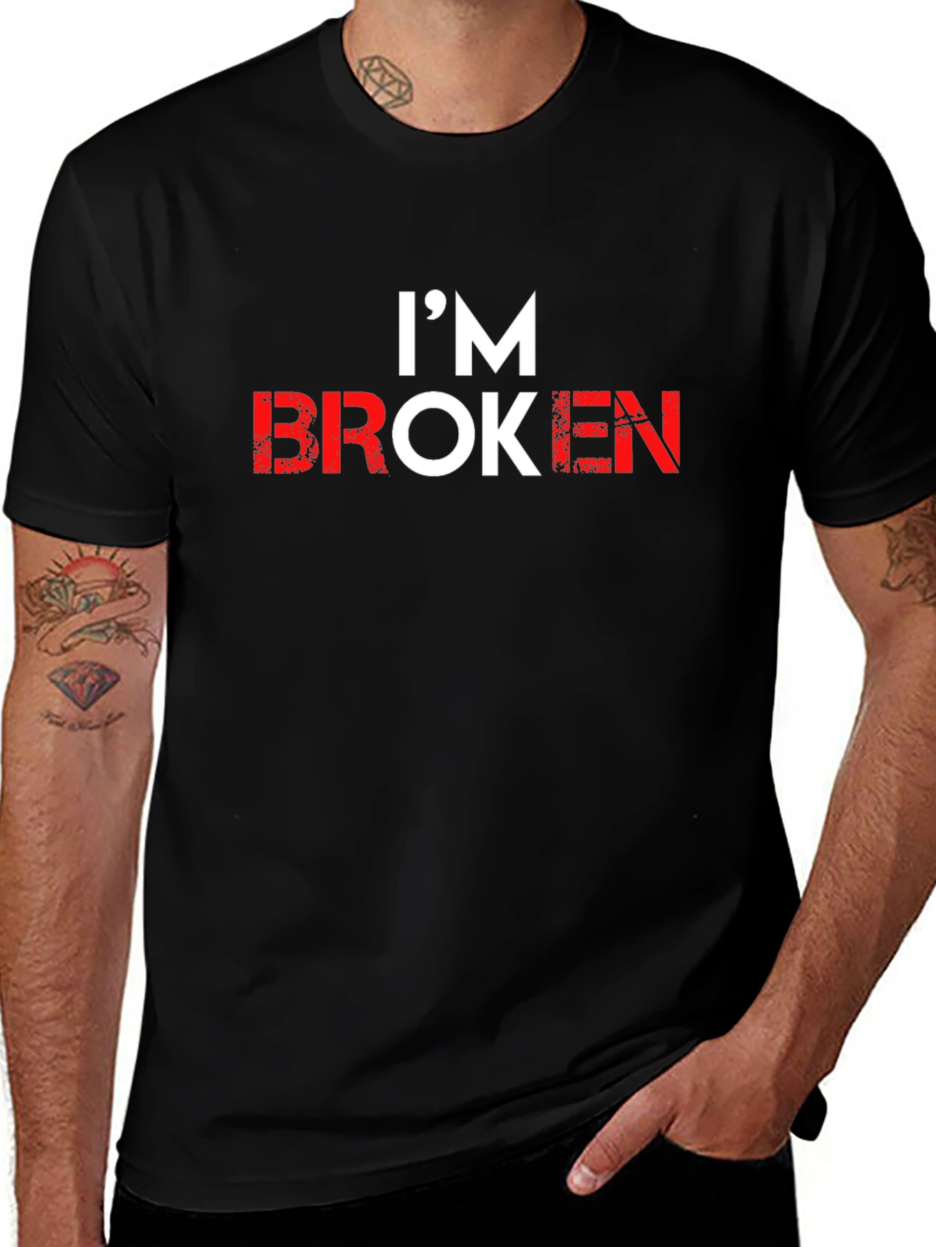 Im Broken Graphic Tee - Black Crew Neck T-Shirt