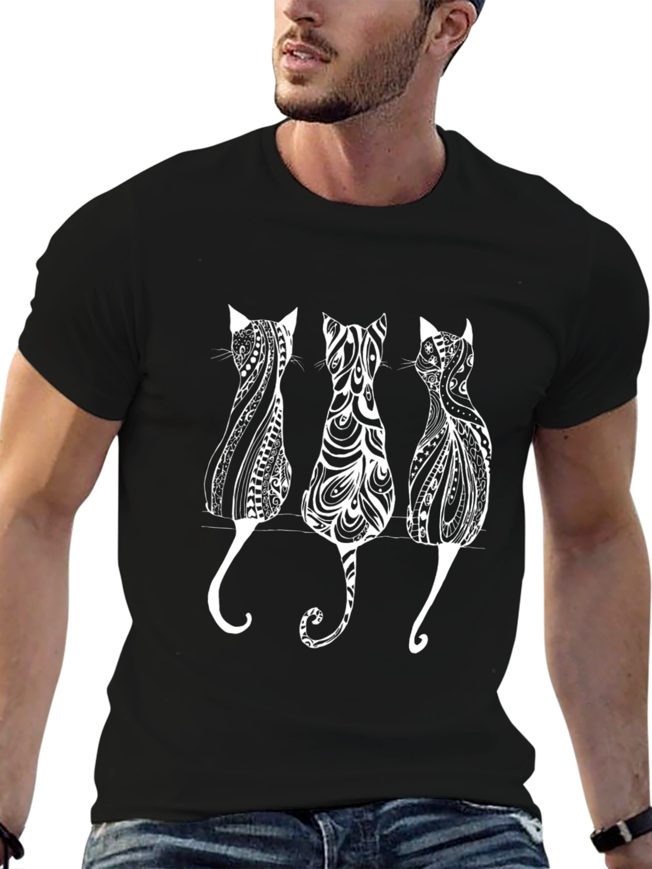 Stylish Cat Silhouette Graphic Print Tee