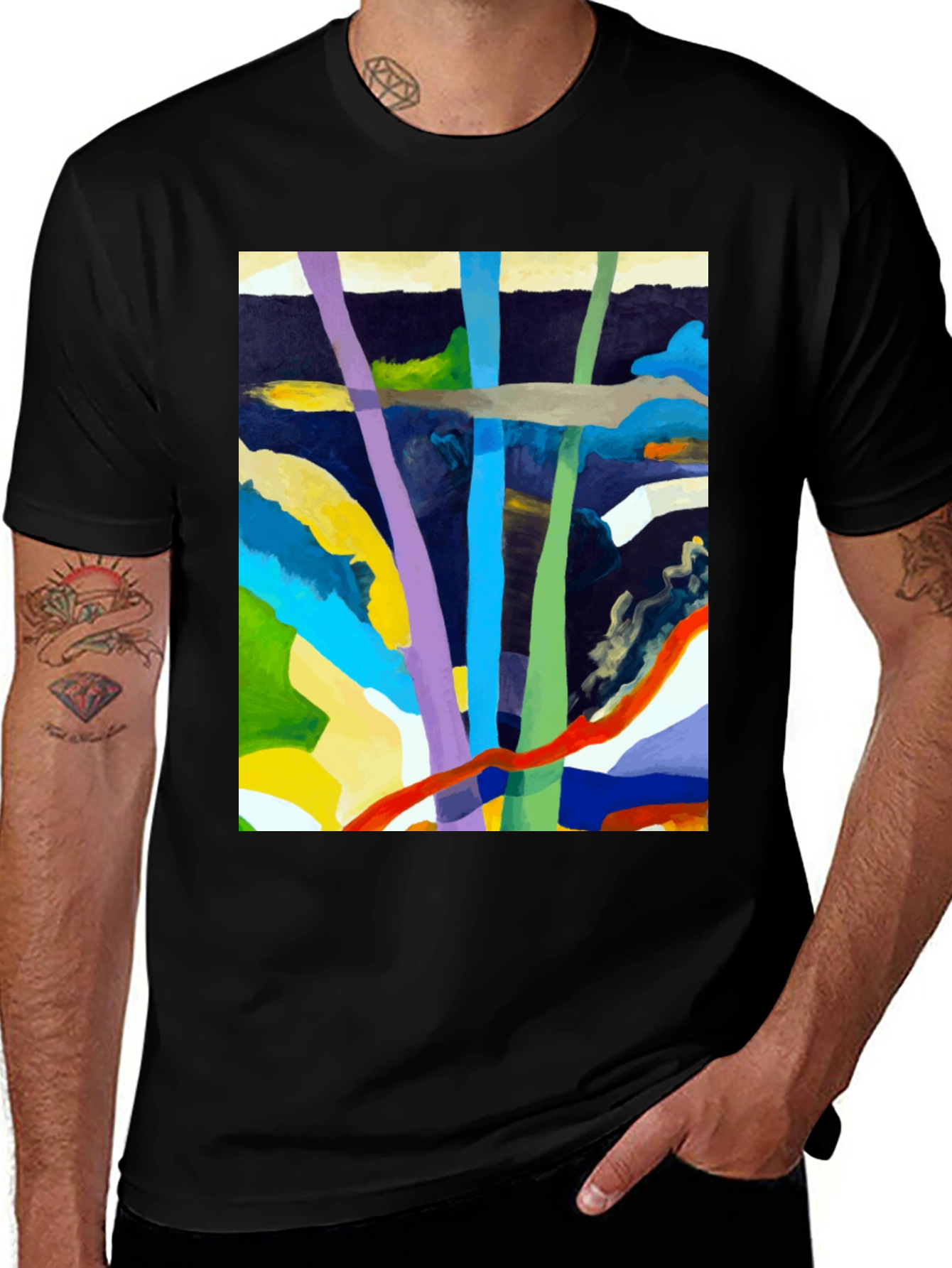 Abstract Art Graphic Tee - Bold Colors Modern Design