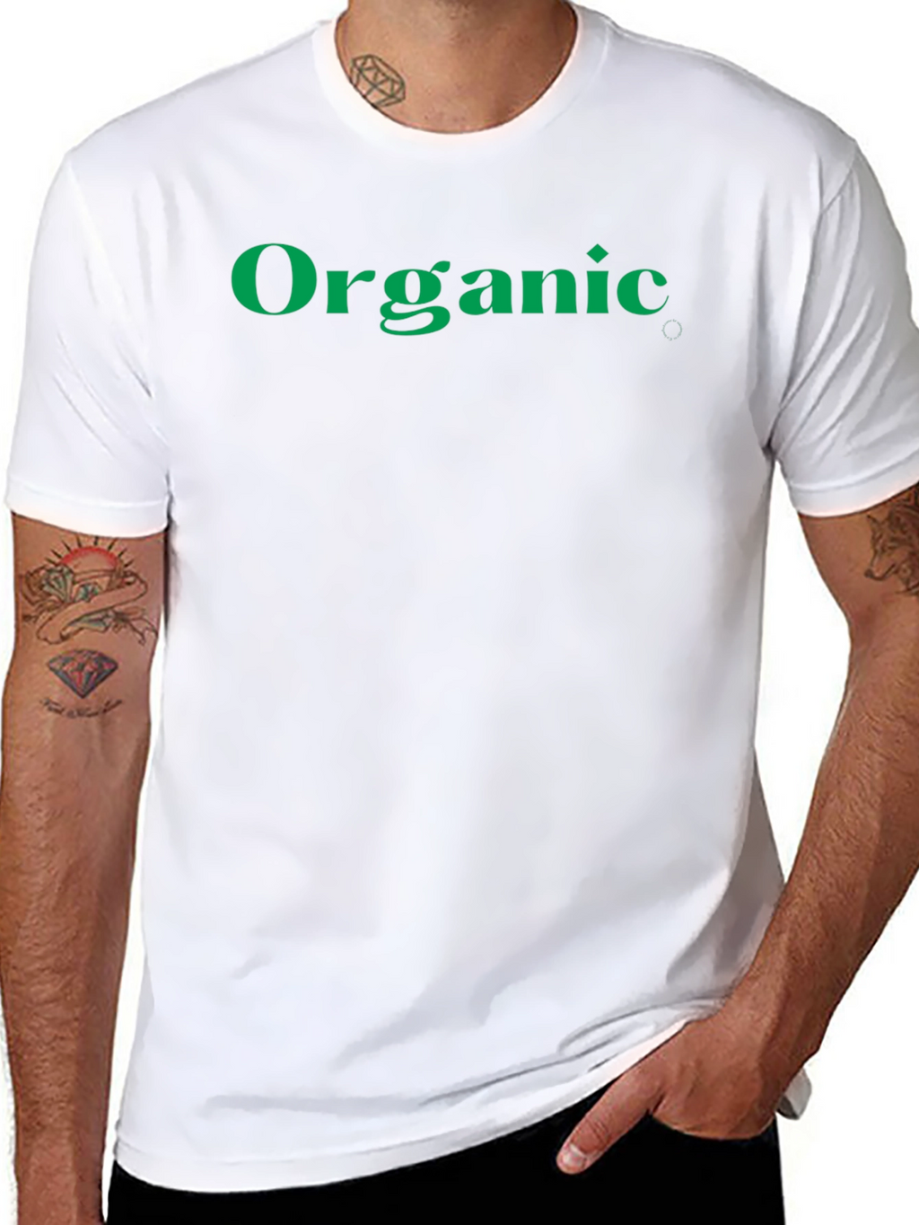 Organic Green Text Black Cotton T-Shirt