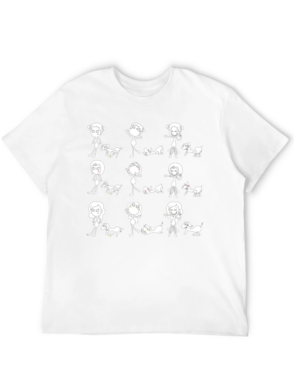 Fun Cartoon Dog & Character Print Black T-Shirt