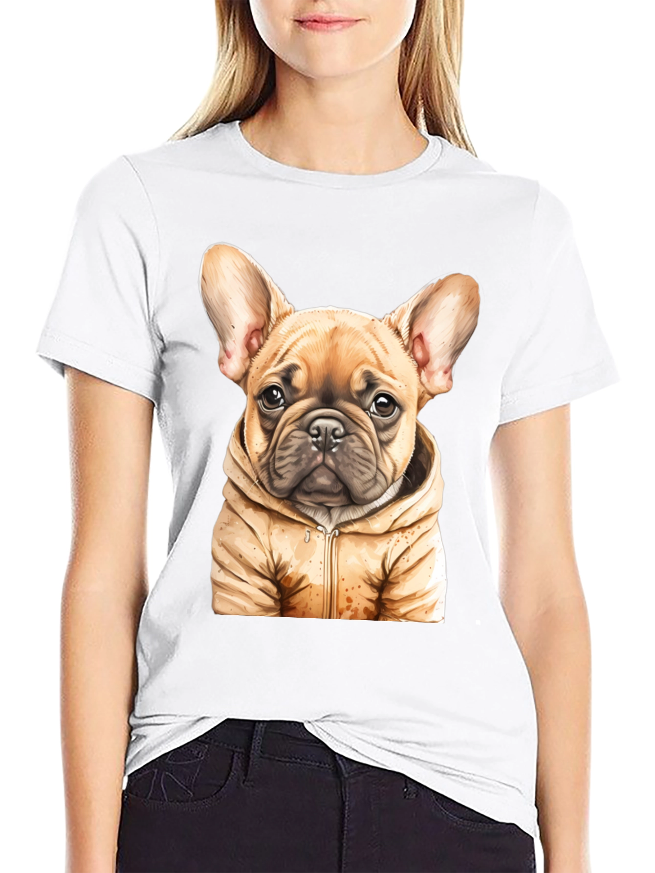 Bulldog Puppy in Hoodie Graphic Tee
