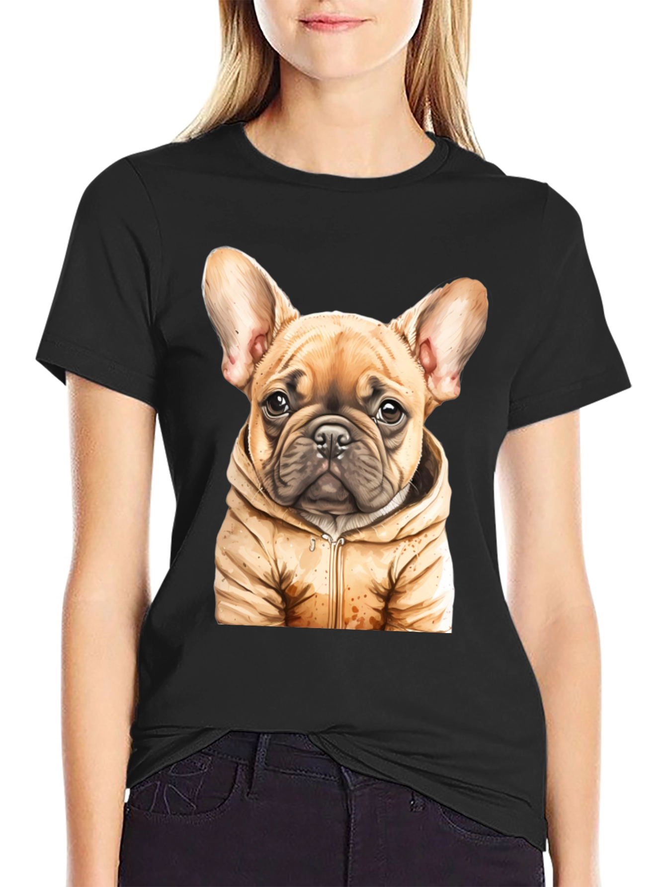 Bulldog Puppy in Hoodie Graphic Tee
