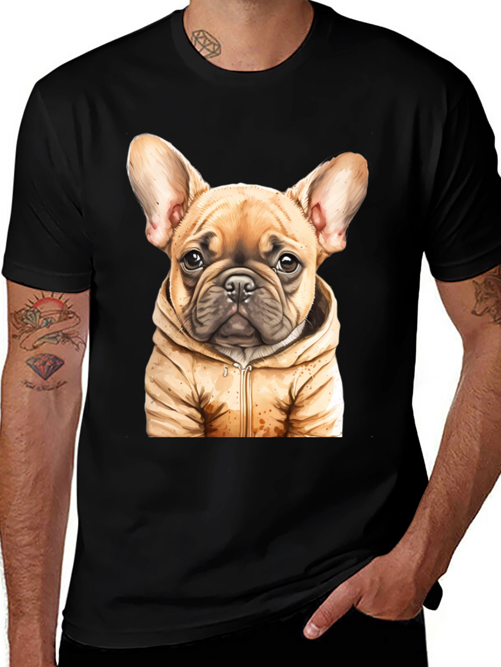 Bulldog Puppy in Hoodie Graphic Tee