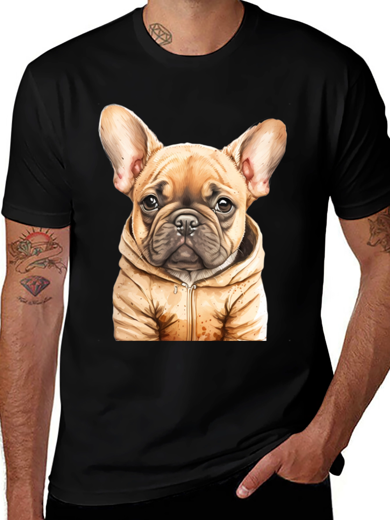 Bulldog Puppy in Hoodie Graphic Tee