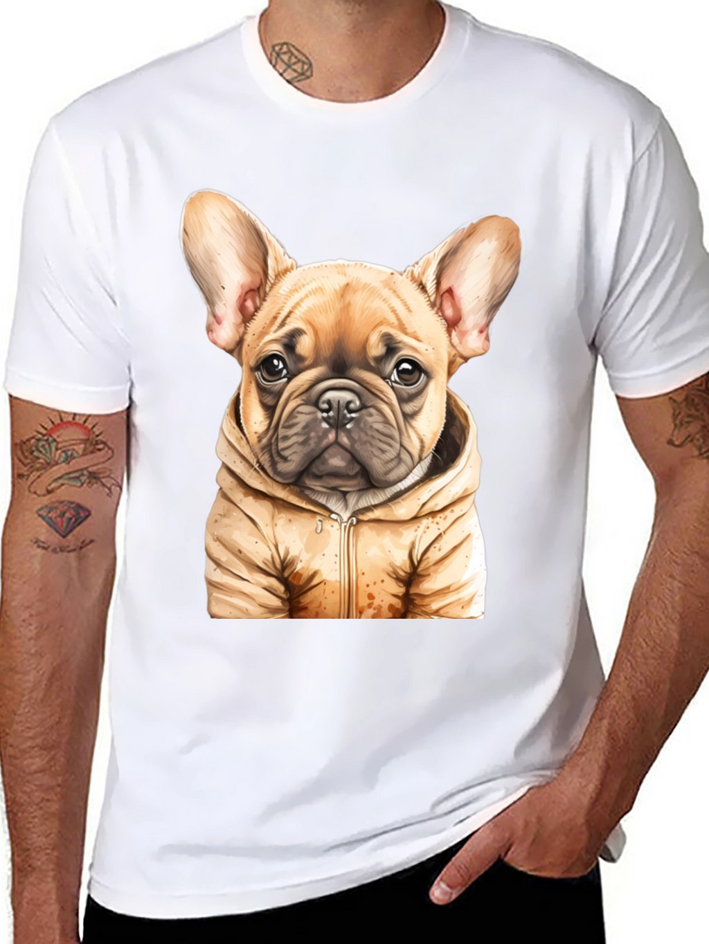 Bulldog Puppy in Hoodie Graphic Tee