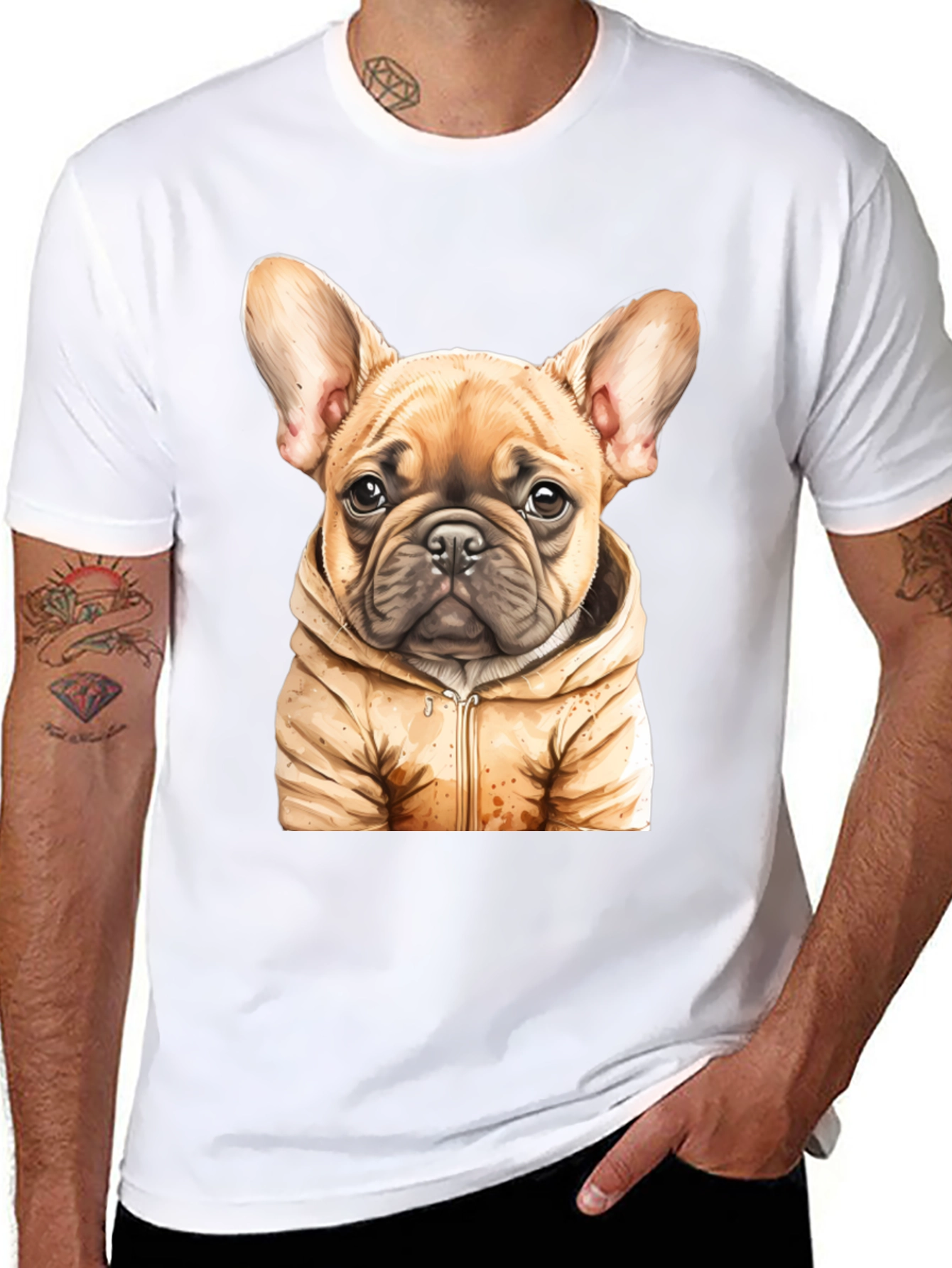 Bulldog Puppy in Hoodie Graphic Tee