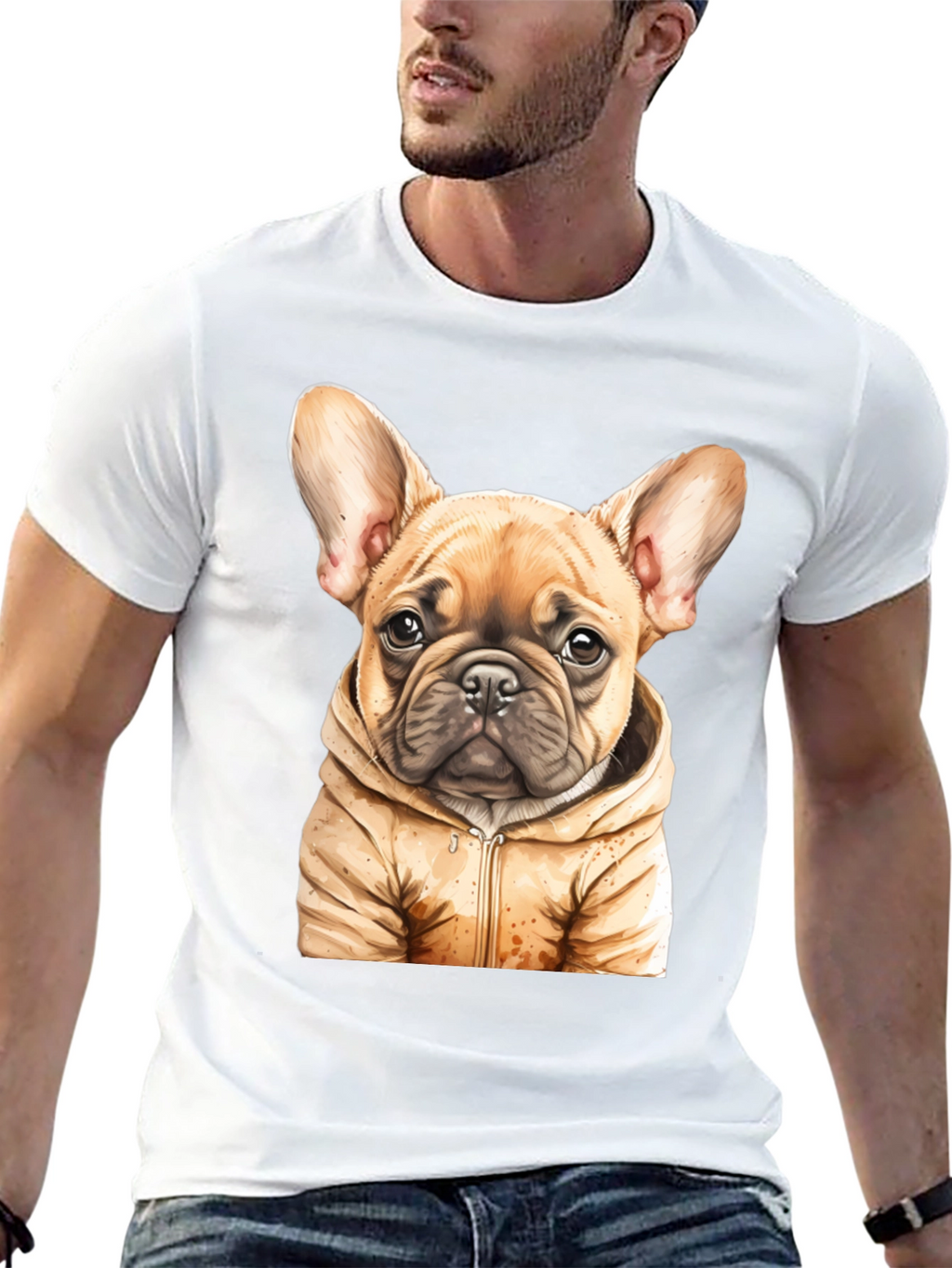 Bulldog Puppy in Hoodie Graphic Tee