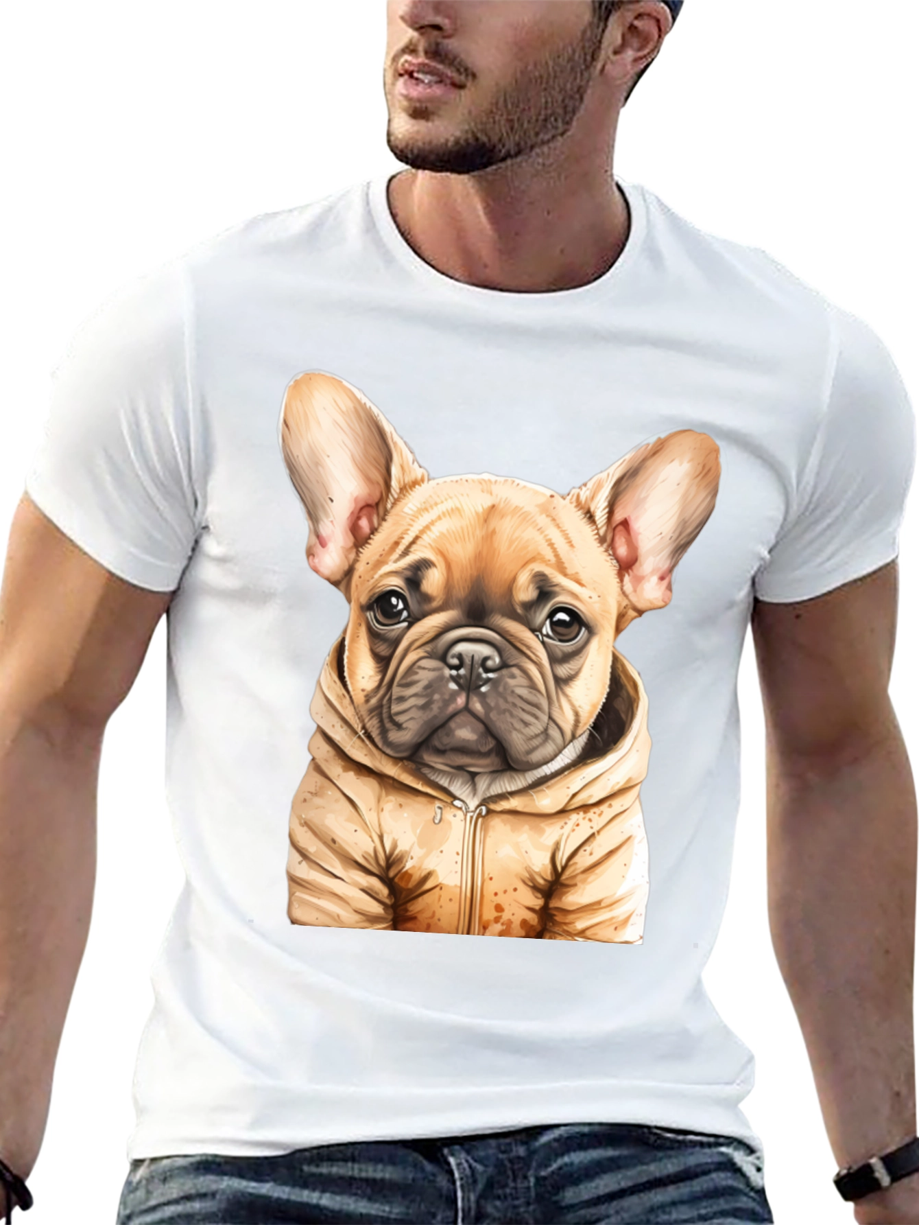 Bulldog Puppy in Hoodie Graphic Tee