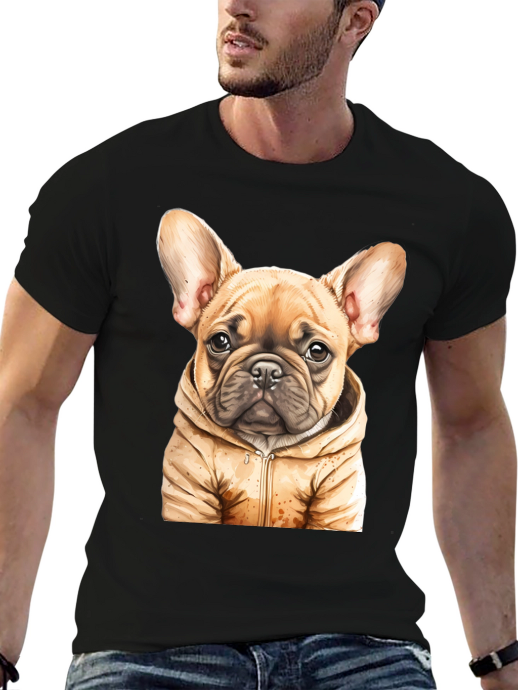 Bulldog Puppy in Hoodie Graphic Tee