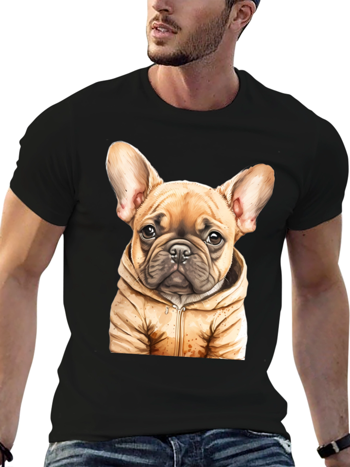 Bulldog Puppy in Hoodie Graphic Tee