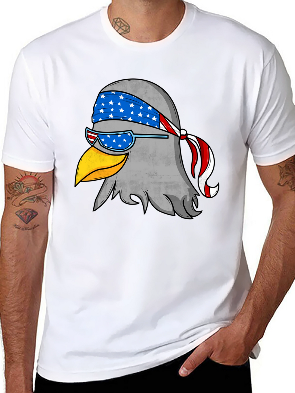 Patriotic Eagle Graphic Tee - Black Cotton T-Shirt