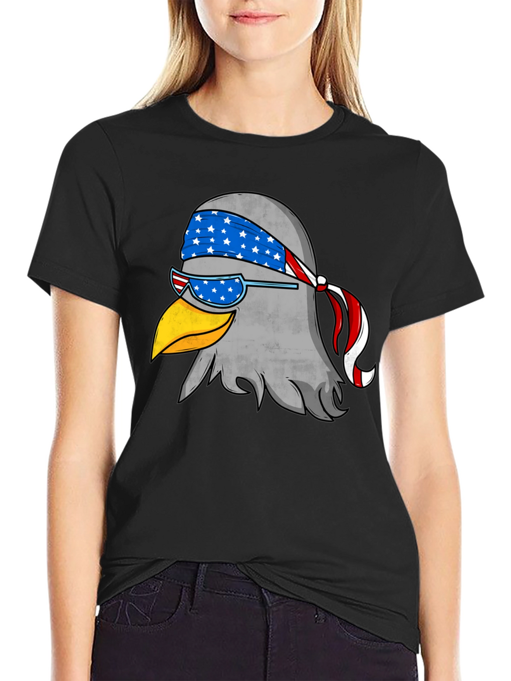 Patriotic Eagle Graphic Tee - Black Cotton T-Shirt