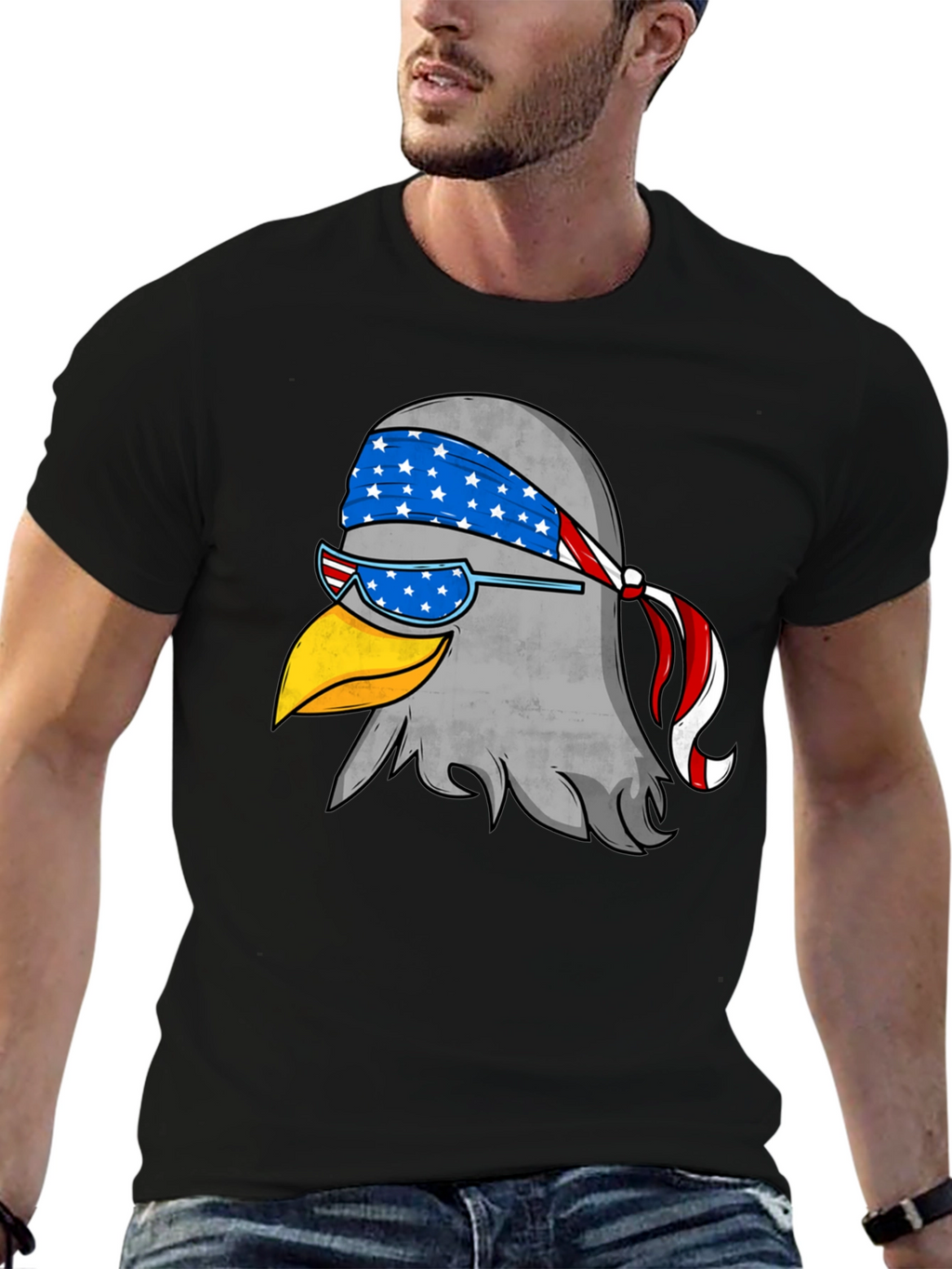 Patriotic Eagle Graphic Tee - Black Cotton T-Shirt