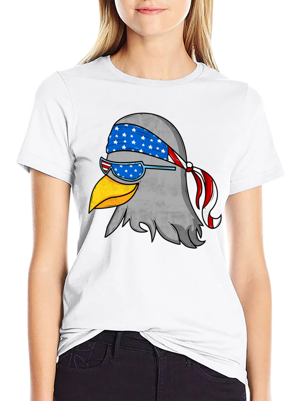 Patriotic Eagle Graphic Tee - Black Cotton T-Shirt