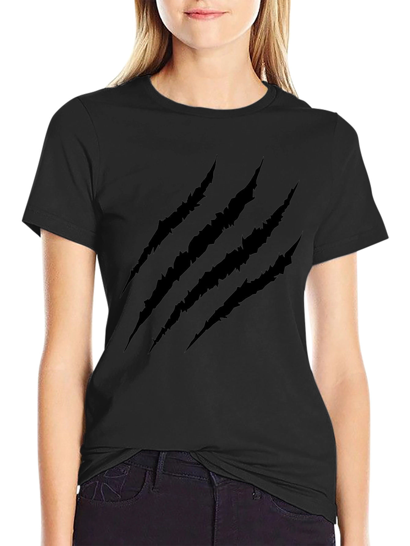 Claw Scratch Graphic Tee - Black Cotton Blend T-Shirt