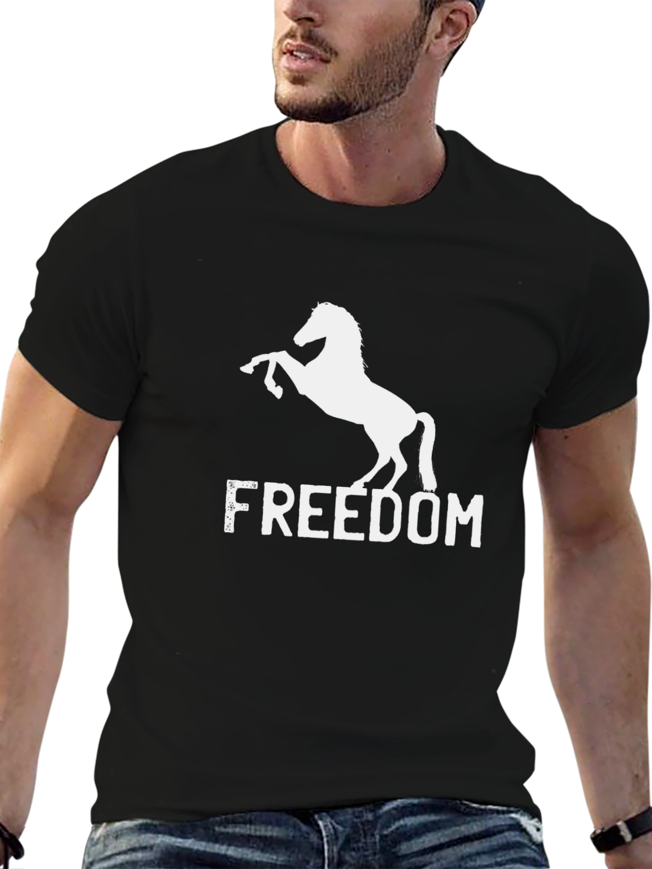 Freedom Horse Graphic T-Shirt - Black Cotton Tee